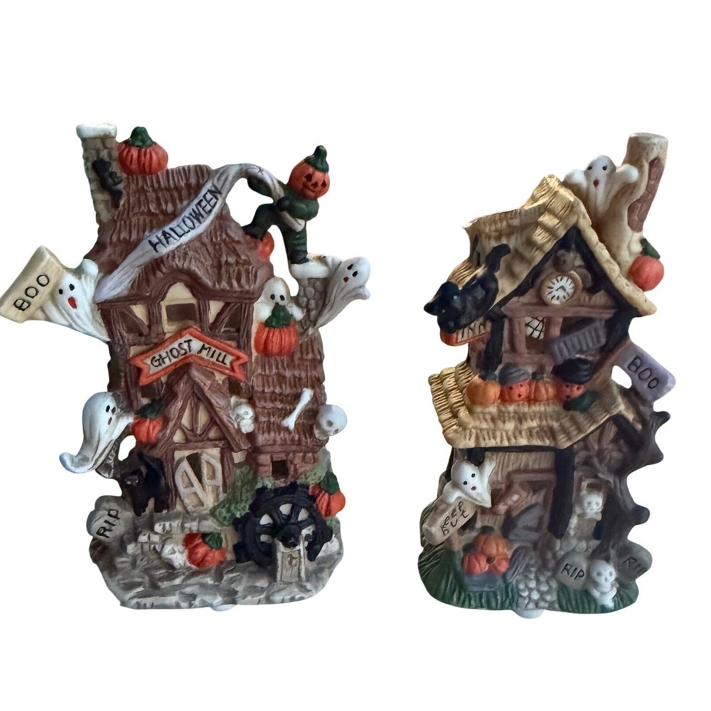 Halloween Ghost Mill Ceramic Haunted House Figurine Spooky Decor Fall Aesthetic
